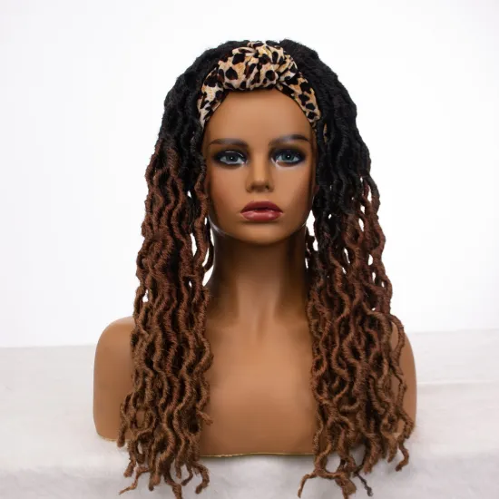 Wholesale Dreadlock Ombre Braids Wig with Headband Faux Locs Synthetic Long Wavy Braided Hair Black Ombre Brown Wigs for Women