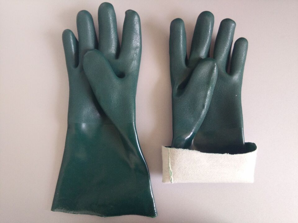 Guantes recubiertos de PVC químicos verdes Acabado arenoso 14 pulgadas