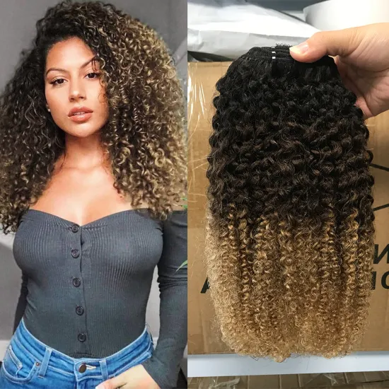 Wholesale original remy clip in hair extensions for black women, afro  kinky curly Brazilian clip in huam hair extensions