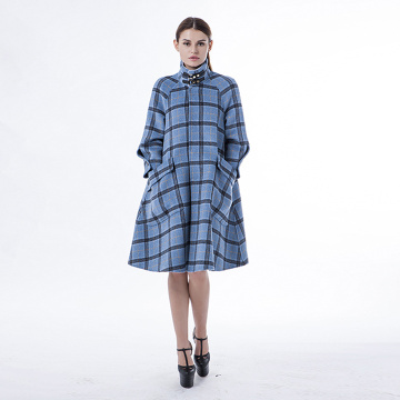 Vogue plaid blue cashmere coat