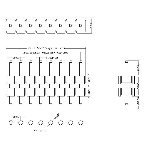 3.96 mm Pin Header Single Row Dual Plastic Straight Type PHFS02-XXS