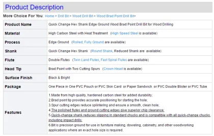 Black or Bright HSS Crown Brad Point Drills