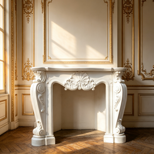 French White Resin Mantel with Rosette