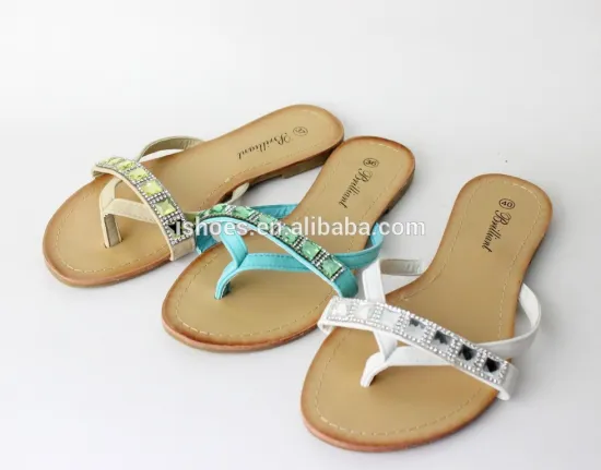 lastest ladies fashion rhinestone beaded flat slipper sandals