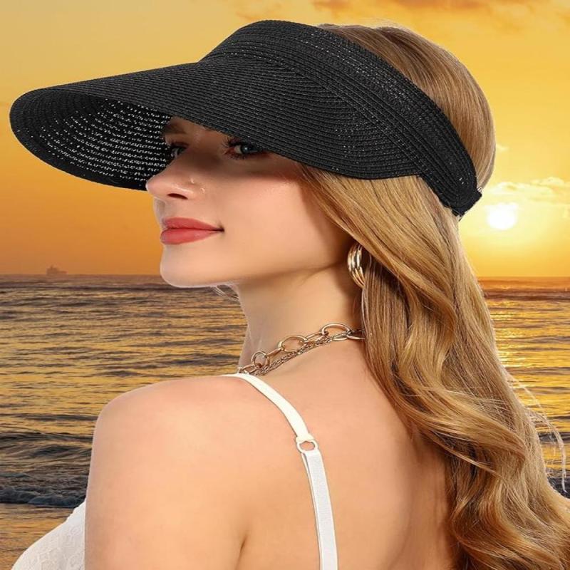 Womens Beach Straw Sun Visor Hat