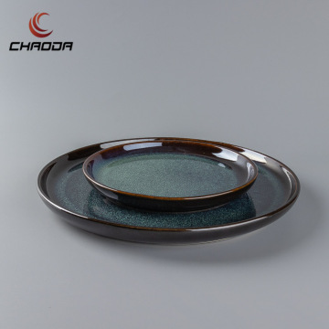 Green Round Porcelain Platter Set for Home and Restaurant