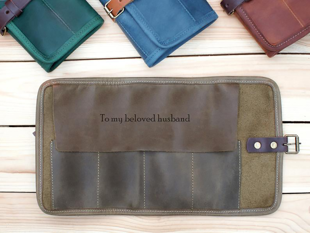 Handmade travel portable leather watch roll pouch bag