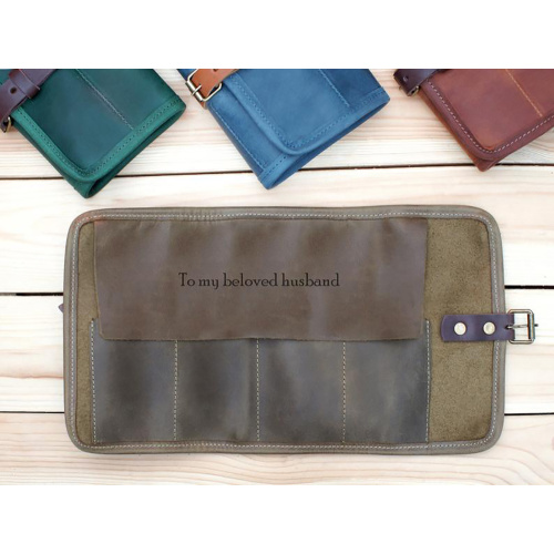 Handmade travel portable leather watch roll pouch bag