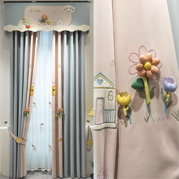 Children Bedroom Blackout Embroidery Print Cartoon Curtains