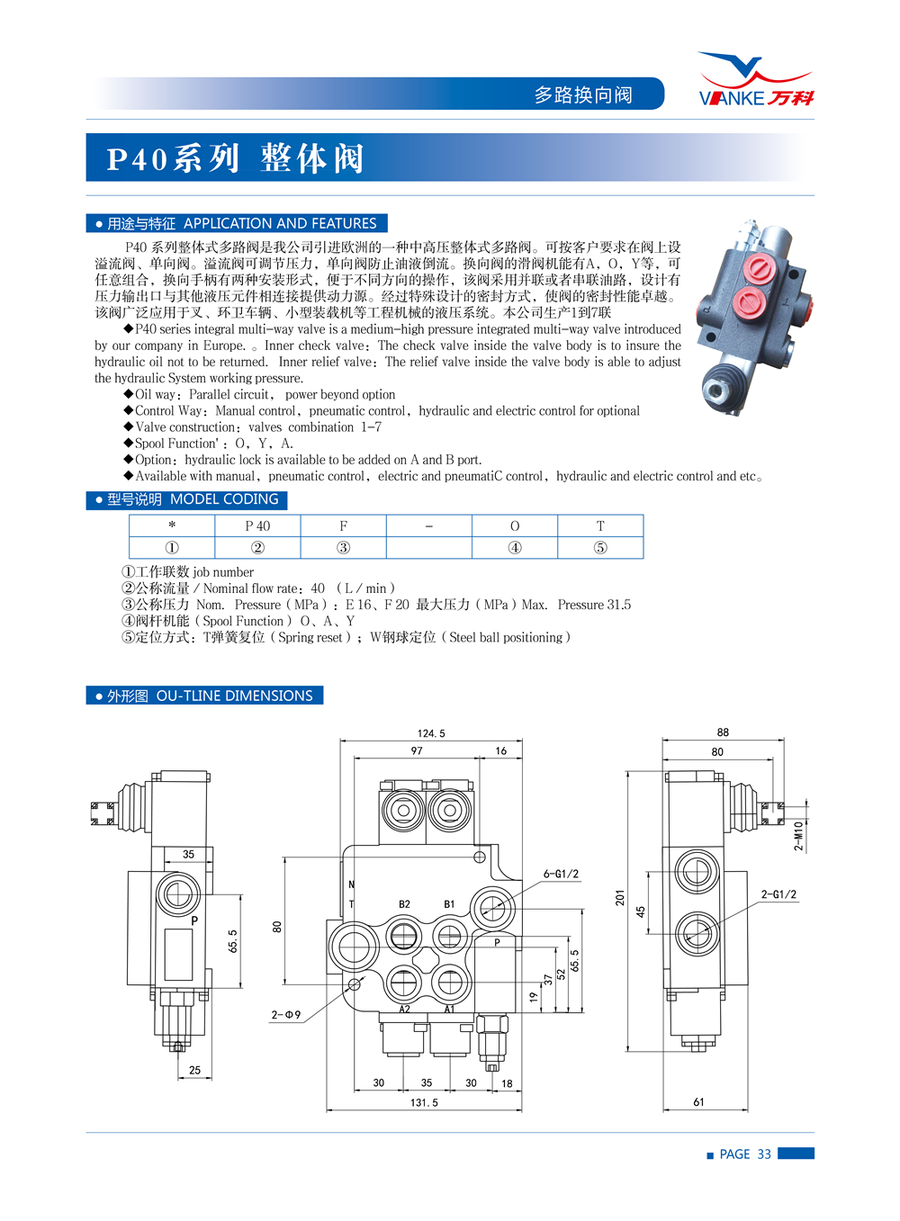 P40 Hydraulic Monoblock Directional Control Valve