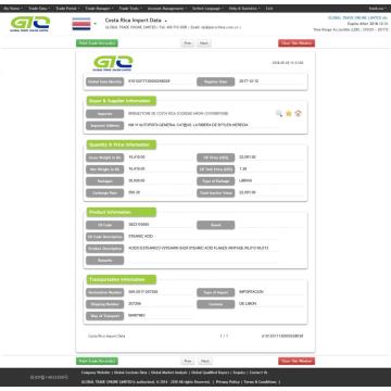 Datos de importación de ácido esteárico Costa Rica