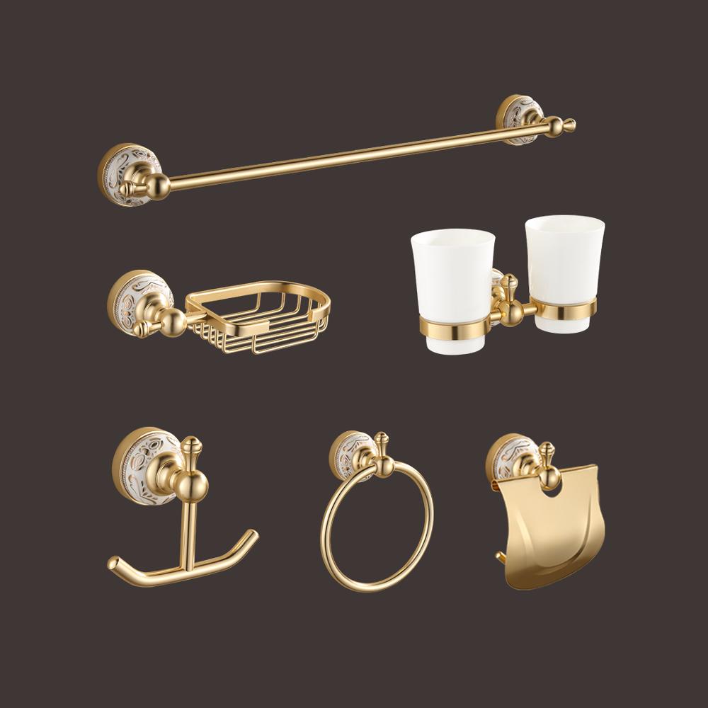 Hochwertiges goldenes Aluminium-Toilettenbadezimmerzubehör Waschraumzubehörset