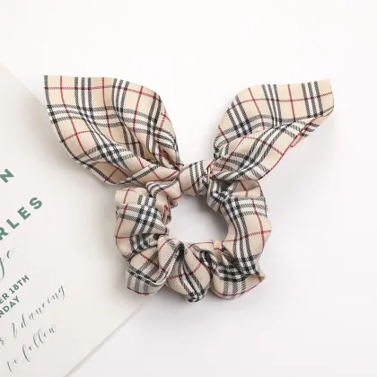Tartan & Burberry Style Ribbon Hair Scrunchies: Elastic Ponytail Bands for Girls & Women