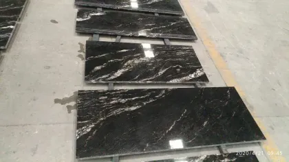 Luxury Modern Straight Stairs Customized Cosmic Black Granite