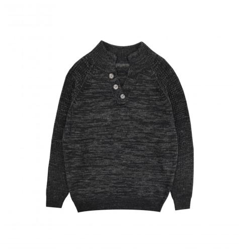 Pullover Rajutan Henley Pria Bertekstur Rib Leher Kancing