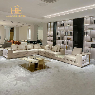 Curved Modular Sofa with High Gloss Paint and Natural Leather for Living Room