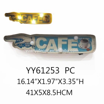 Cafe custom printing embossed metal advising palque with LED light, metal wall arts