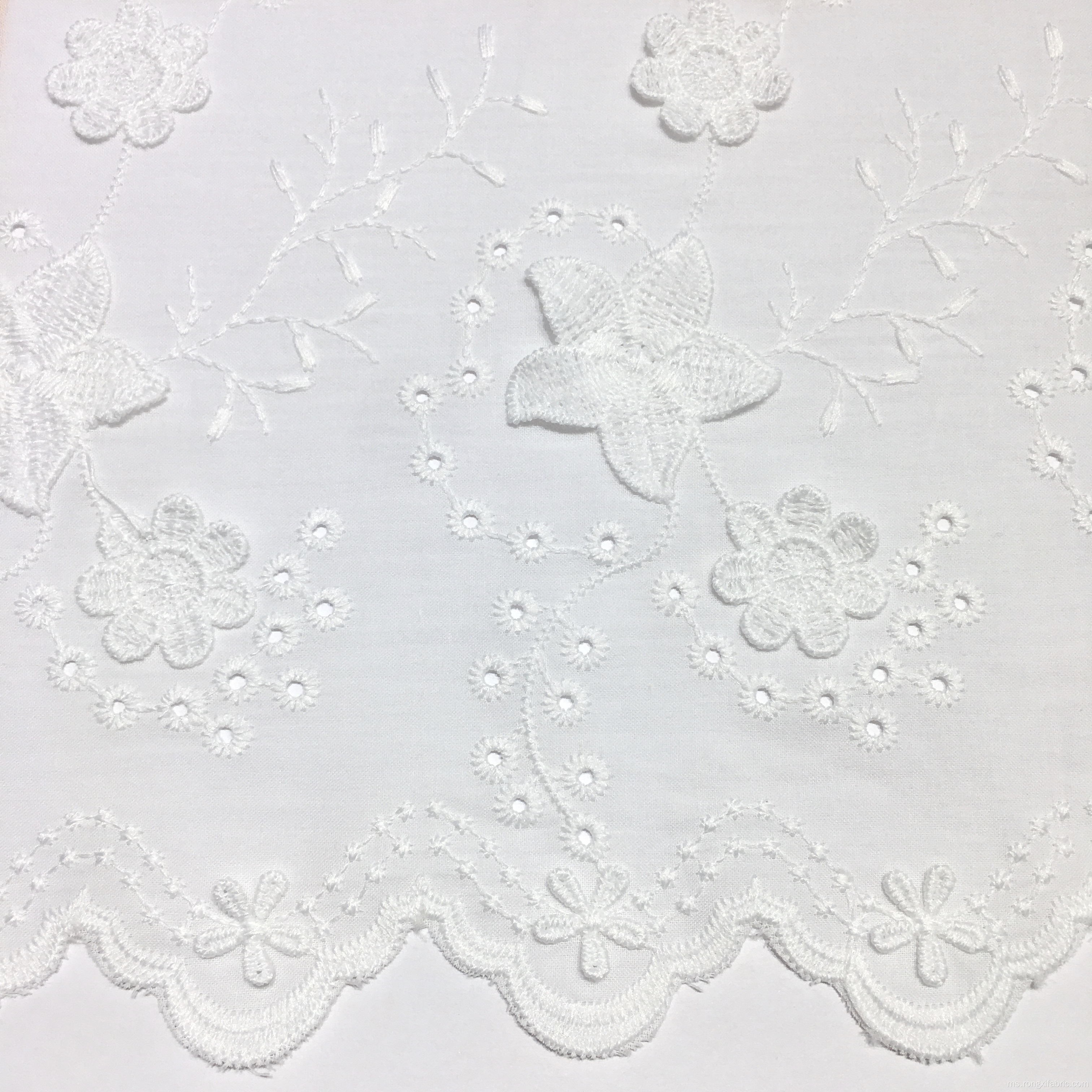 sulaman kapas beige kain renda 3d putih