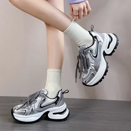 New Retro Silver Casual Sports Shoes for Women - Height-Enhancing