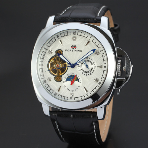 Alloy Case Genuine Leather Mens Aotumatic Watch