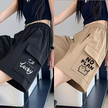 Men Cartoon Letter Print Cargo Shorts