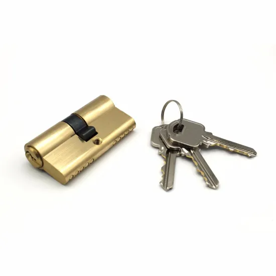 Brass material 60mm euro profile cylinder lock brass color with 3 brass keys