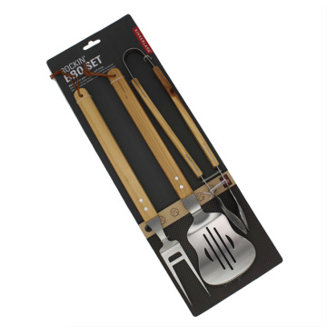 3 buah Gagang Kayu BBQ Grill Set