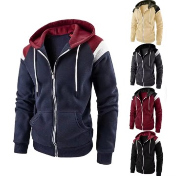 2024 Autumn Winter Men's Color Block Zipper Hooded Sweater
