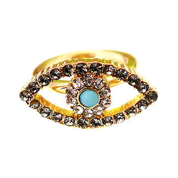 Fashion crystal ring in large eyes shape, decorated with inlay diamond