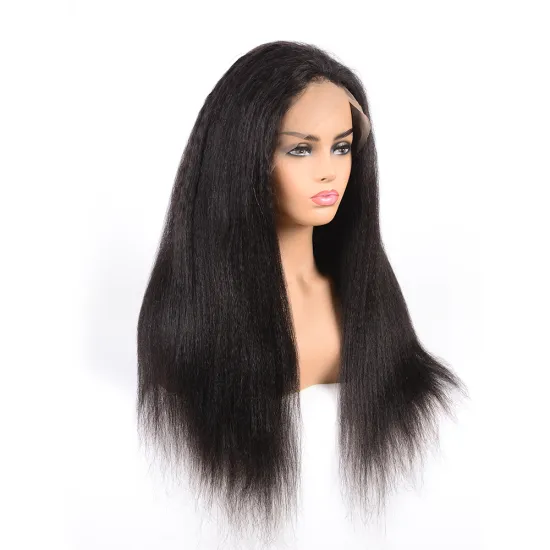 200% Density Peruvian Natural Color Side Part Glueless Kinky Straight Natural Lace Front Wig