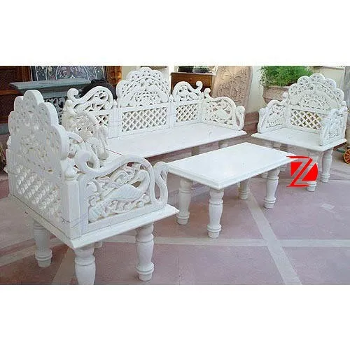 carving stone table and chair set in white marble