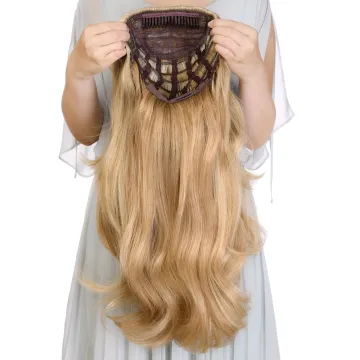 Soft Long Water Wavy Ombre Blonde Black Capless Wigs Hair Clips Extension 24Inches Wavy 3/4 Half Wig Synthetic Hair Extensions