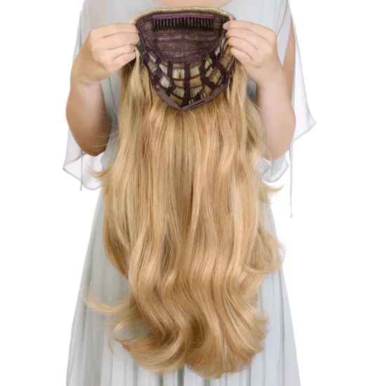 Soft Long Water Wavy Ombre Blonde Black Capless Wigs Hair Clips Extension 24Inches Wavy 3/4 Half Wig Synthetic Hair Extensions