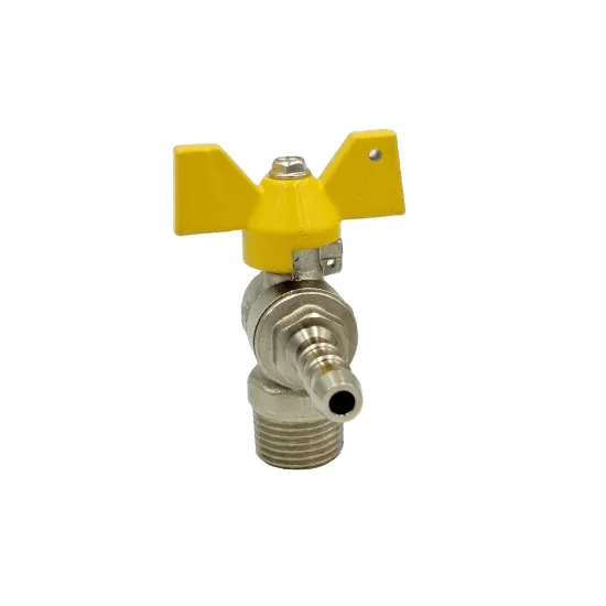Brass yellow handle mini ball valve male thread to hose barb gas line angle valve