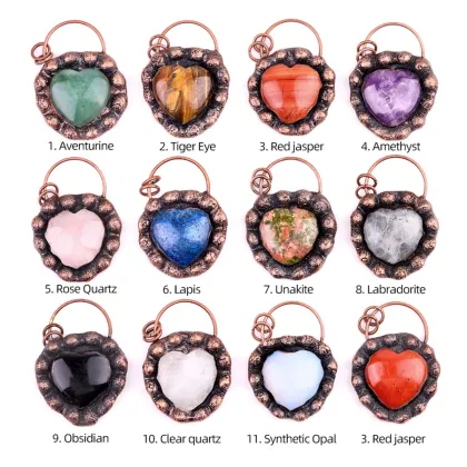 Yellow Tiger Eye Retro Red Copper Love Heart Retro Red Copper Pendant for Making Jewelry