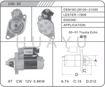 CAR 12V REBULIT TOYOTA ECHO STARTER MOTOR 17806