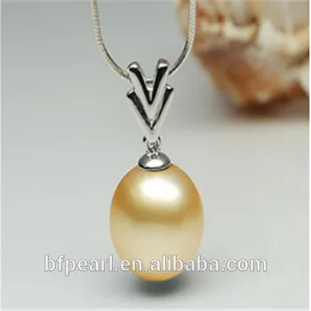 Wholesale Jewellery 11-12mm Golden South Sea Pearl Pendant with 14K White Gold Chain & Bail