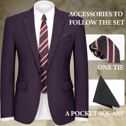 WYWK 2 Piece Men's Suit Wedding Business Party-Purple-S