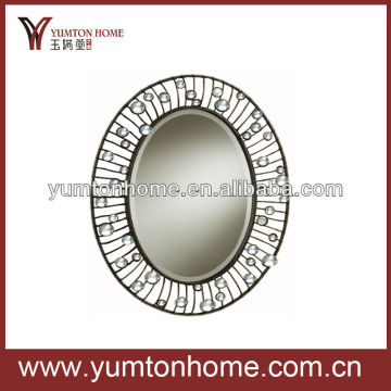 Crystal oval metal wall art hanging mirror