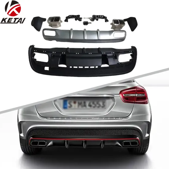 GLA45 Style Rear Diffuser with Silver Black Tips for BENZ X156 AMG 2015-2019