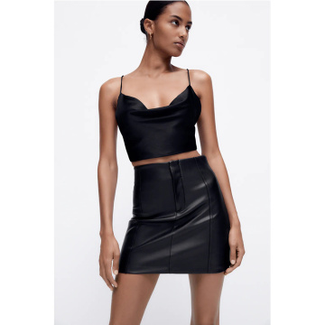 Women's High Waisted Faux Leather Skirt