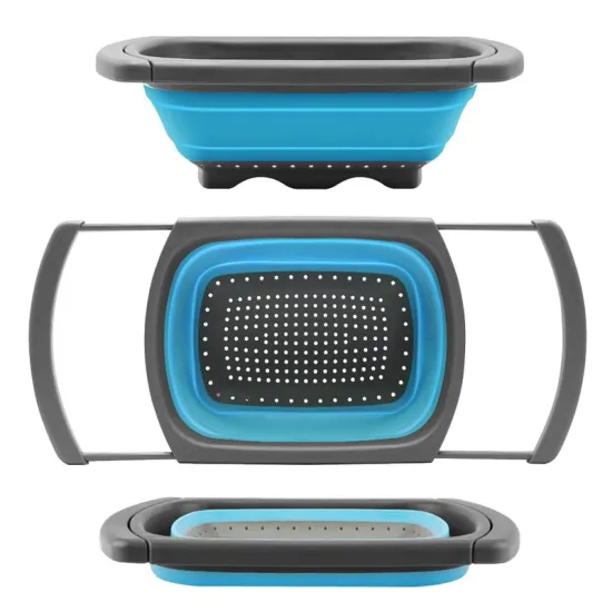 Collapsible Plastic Folding Dish Tub with Drain, Wash Basin, and Handle: Kitchen Fruit Vegetable Washing, Drying, and Storage Basket