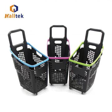 Fashion Hollow Grid Wheeled Shopping Basket