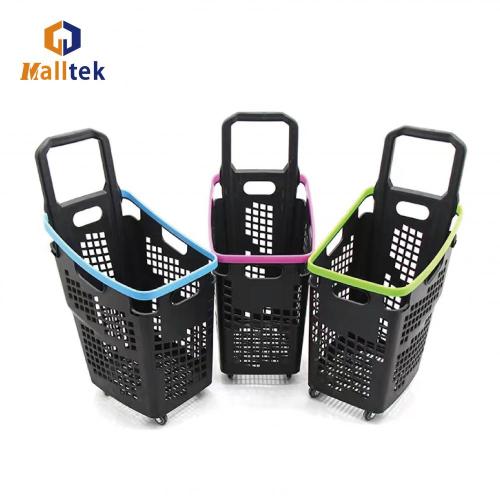 Roller Cart For Grocerie New Design Plastic Rolling Supermarket Shopping Basket Factory