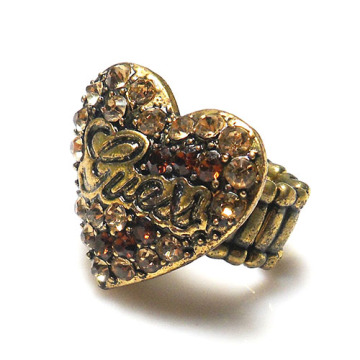 Batu tiruan vintage hati emas besar meregangkan barang kemas antik gold plat aloi logam fesyen cincin borong