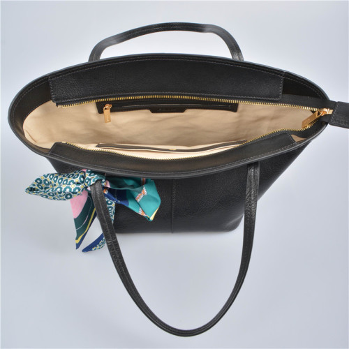 Black tote bag with long handles