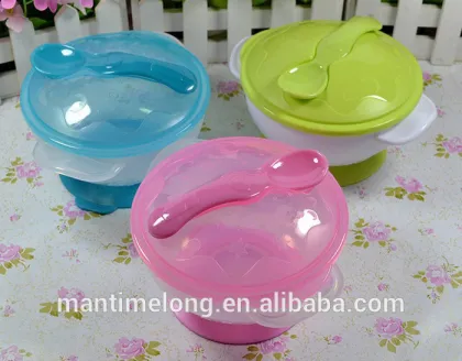 Sucker bowl skid Baby Binaural Bowl with cover and spoon baby plastic bowl