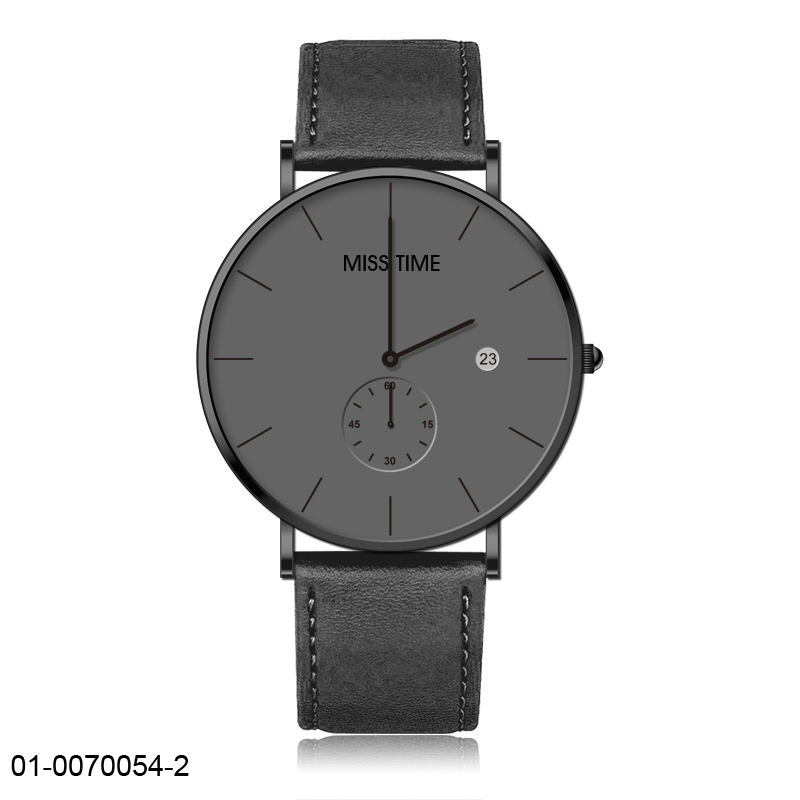 business style watch date frame with leather strap