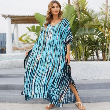Plus Size Women's Kimono Kaftan Dresses & Beach Cover Ups: Tie Dye, Striped Tunic, Moroccan Caftans, Satin Robes, Maxi Dresses