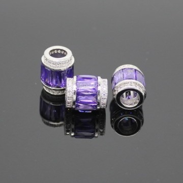 purple 11x9mm silver plated copper cz stone pave beads